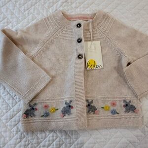 Boden Ecru Cardigan with Bunny Design NWT, Size 6-9M